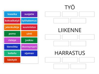 Sanastotehtävä. Työ, harrastus, liikenne.