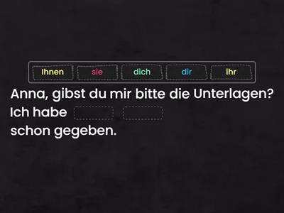 Dialoge bei der Arbeit - Ergänzungen als Pronomen (BSK Frühling 24)