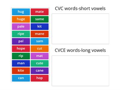 CVC and CVCE word sort