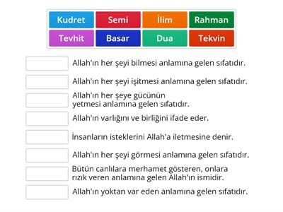 5. SINIF ALLAH İNANCI ÜNİTESİ EŞLEŞTİRME