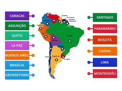 Ligue as capitais aos países da América do Sul