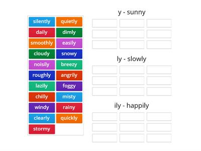 3.50 (sort 50 Within word) suffixes Y, LY, ILY (green) 