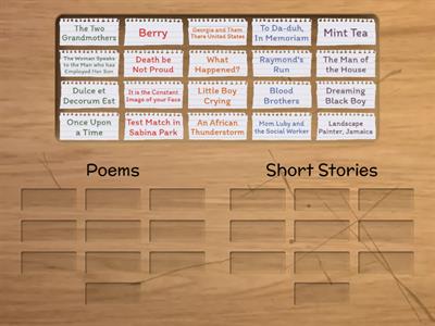 CSEC Poems and Short Stories Sort