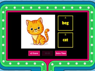 Five vocabularies of Three letter phonic words: cat, beg, man, toy, fog