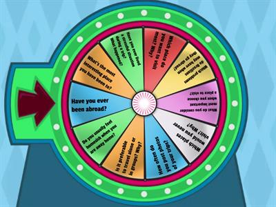 Spin the wheel and read the question. Choose a person to answer it. 