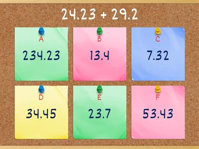 Math adding and subtracting decimals