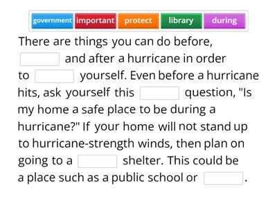 8.4 Complete the Sentence (Before, During and After a Hurricane)