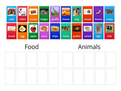Group sort Food v Animals