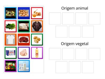 Arraste as imagens até a sua origem: animal ou vegetal