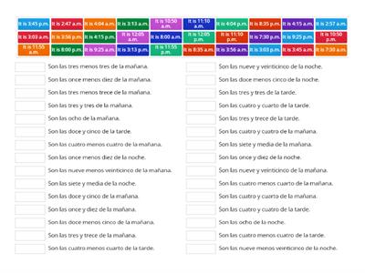 Telling Time in Spanish Matching