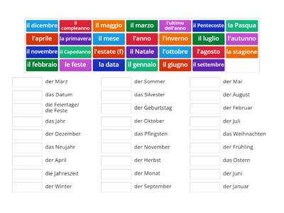 Vocabolario Lezione 8, T1 Monate und Jahreszeiten