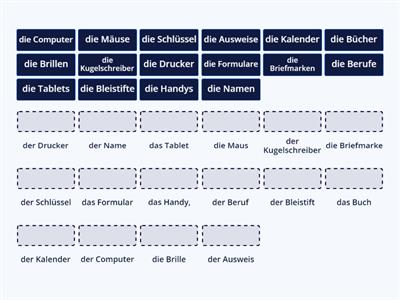 Plural von Nomen. Kombinieren Sie!