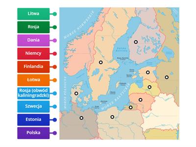 II. 3. Cechy geograficzne Morza Bałtyckiego. Dopasuj nazwy państw nadbałtyckich do właściwych miejsc na mapie.