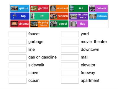 Match the words in British English with their American equilvants.