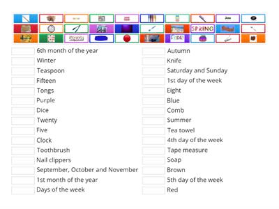 MATCH-UP:  Days, months, seasons, numbers, colours and items