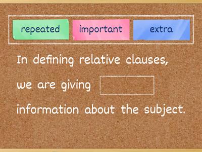 Relative clauses (concepts + relative pronouns) 