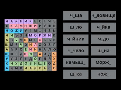 Слова с сочетаниями ЖИ-ШИ, ЧА-ЩА, ЧУ-ЩУ