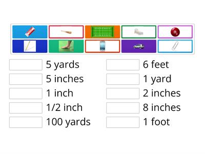 Match the inches, feet, yards