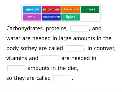 The ABC of nutrition: vocabulary revision 2