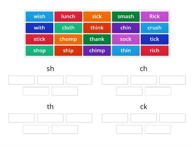 digraphs sort sh, ch, th, ck