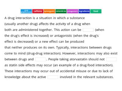 Drug interactions - missing words