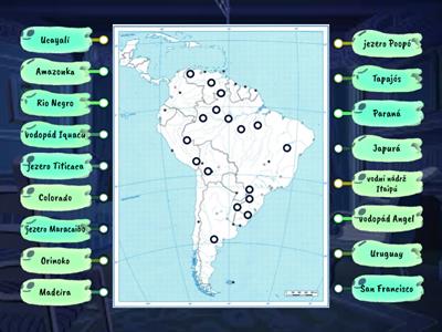 Jižní Amerika-řeky, jezera, vodopády-slepá mapa