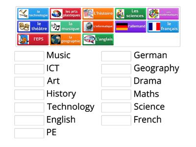 Match up School subjects Y7 