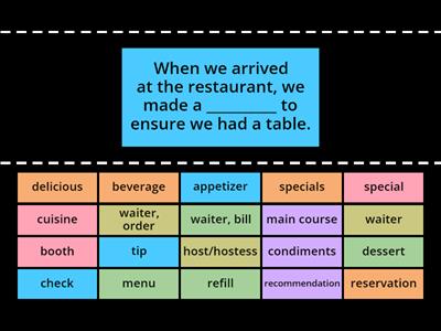 at the restaurant (vocabulary)