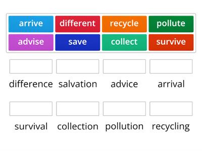 Wordbuilding: verb/adjective  - noun