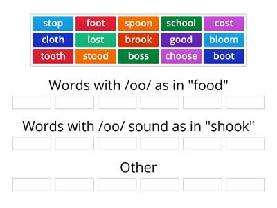 Sorting words with /oo/ pattern