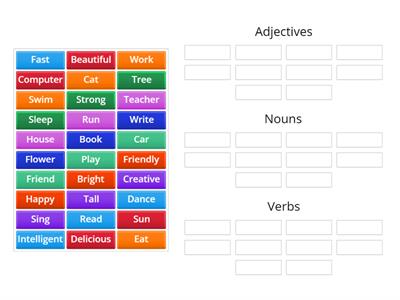 Sorting activity - adjectives/nouns/verbs - beginners