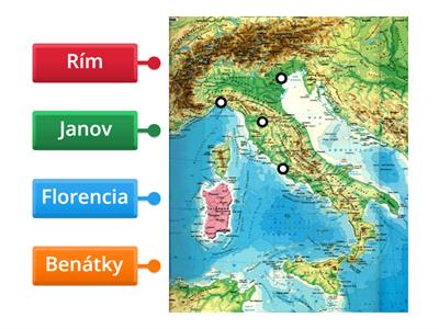 Mapa - významné renesančné mestá