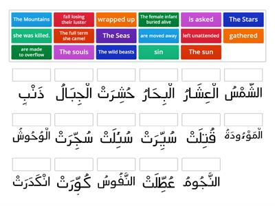 Surah al Takweer: connect English words with arabic words.