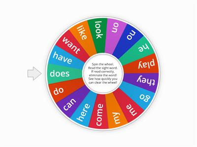 Sight Word Spin the Wheel