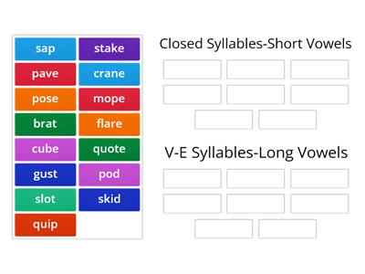 Sorting v-e and closed syllable words