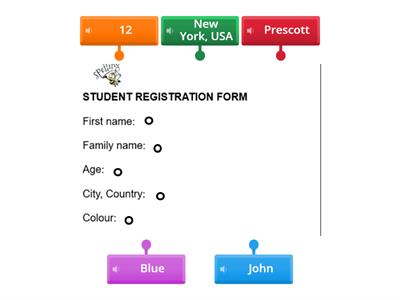 Student registration form, spelling Bee