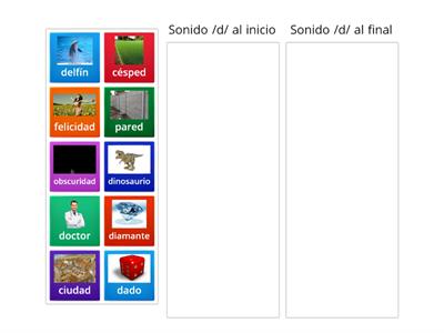 Conciencia fonológica. Listado de palabras que tengan sonio /d/ al inicio y sonido /d/ al final.