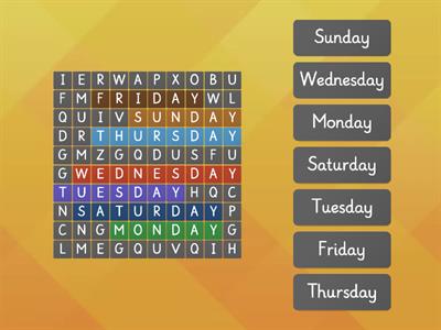 Days of the week: Wordsearch