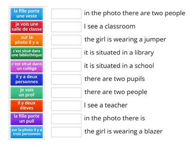 French photo card phrases school