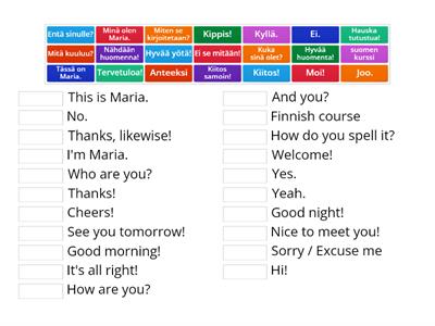 Suomen mestari kpl 1 / Questions and phrases