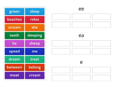 7. Read and sort ee, ea, e words