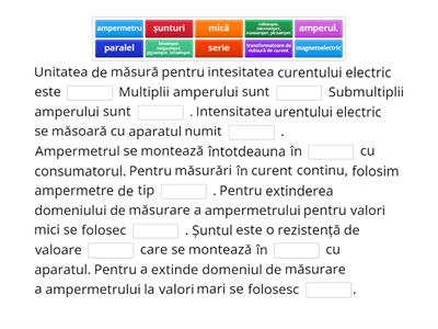 Completare de cuvinte lipsă din propoziție-Intensitata curentului