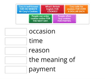 Prepare 2, unit 10, phrases with FOR