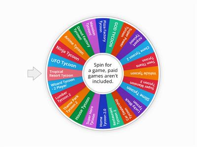 Roblox Category: Tycoon Random Game Wheel