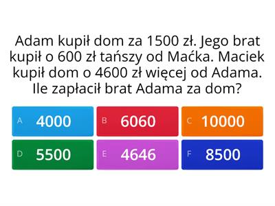 Krótki Test Matematyczny kl.5 Zadania tekstowe