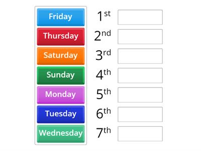  Order of days of the week 2