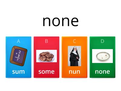 Homophone Match 3 - none, nun, there, their, where, wear, I, eye, some, sum.