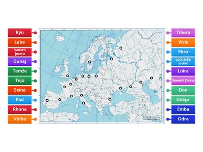 Evropa - řeky - slepá mapa