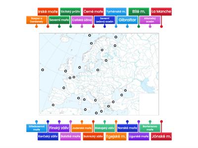 Slepá mapa evropy moře, oceány, zálivy a průlivy