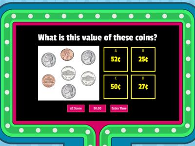 Counting Coins: quarters, penny-dime & penny-nickel